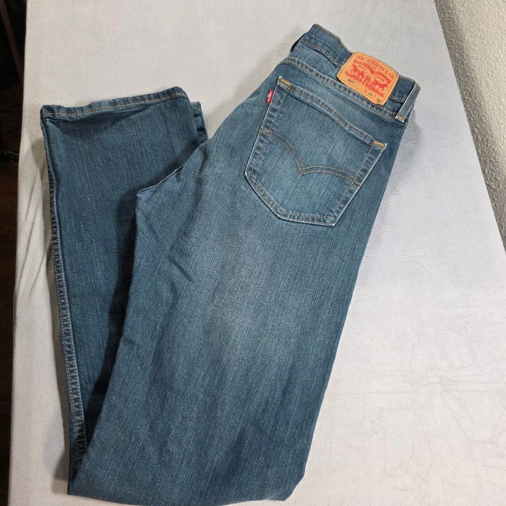 Levis 505 Regular Fit Mens Jeans 34x34 Medium Wash Blue Straight Leg Denim‎